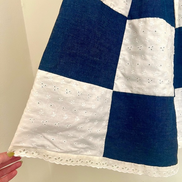 70s Vintage 🤍 Jordana Denim Chambray & Eyelet Checkered Skirt - Picture 3 of 3